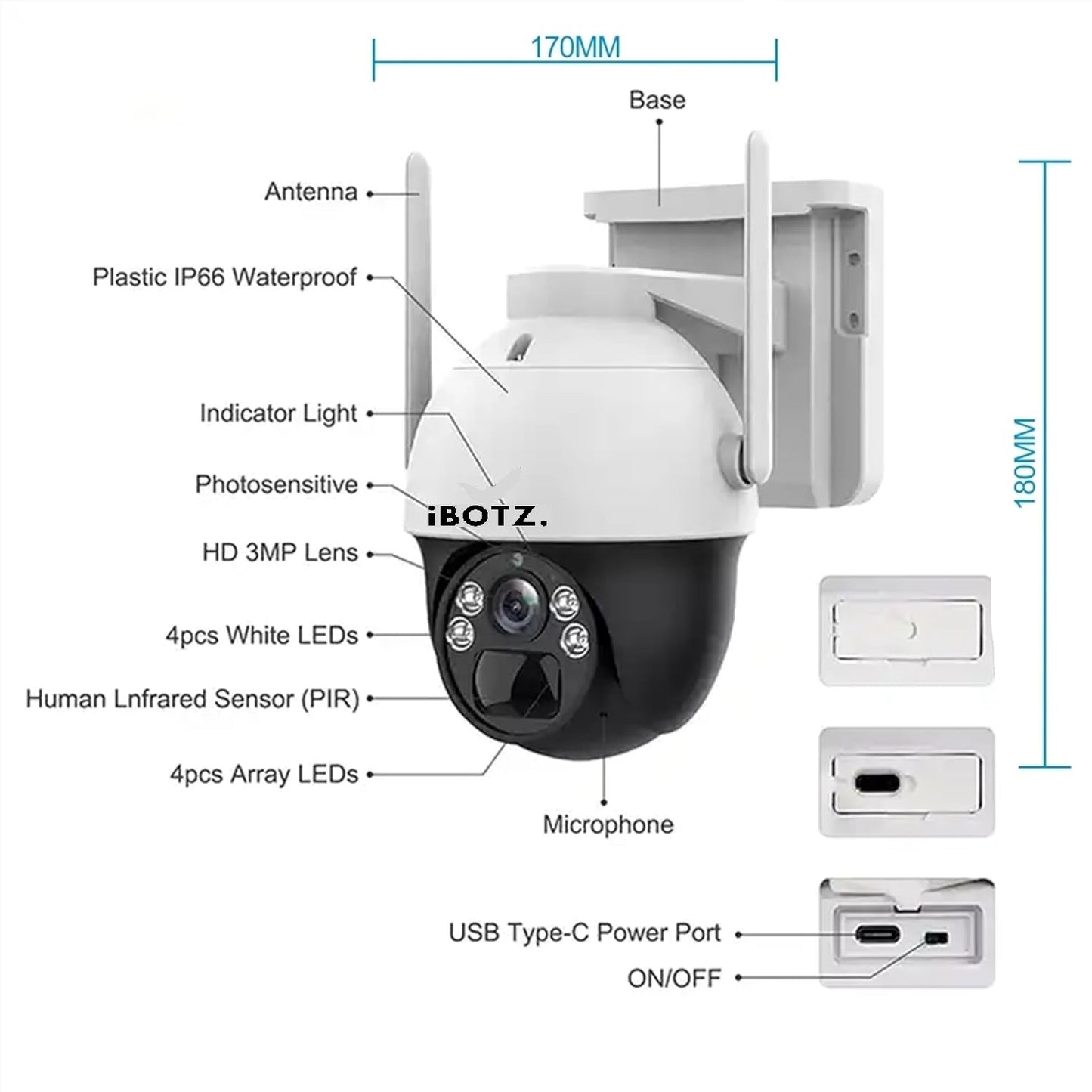 Ibotz Stellar Solar 4G SIM 4Mp Pan & Tilt Zoom CCTV Camera, Outdoor Camera, Weatherproof, 2 Way Talk, Motion Detect, Supports SD Card Up to 256 GB, Colored Night Vision, Alexa & Ok Google