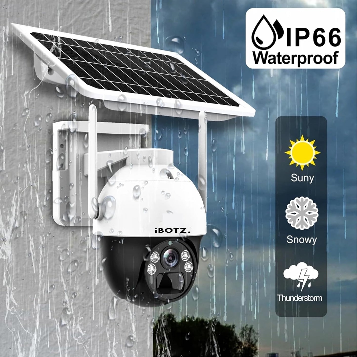 Ibotz Stellar Solar 4G SIM 4Mp Pan & Tilt Zoom CCTV Camera, Outdoor Camera, Weatherproof, 2 Way Talk, Motion Detect, Supports SD Card Up to 256 GB, Colored Night Vision, Alexa & Ok Google
