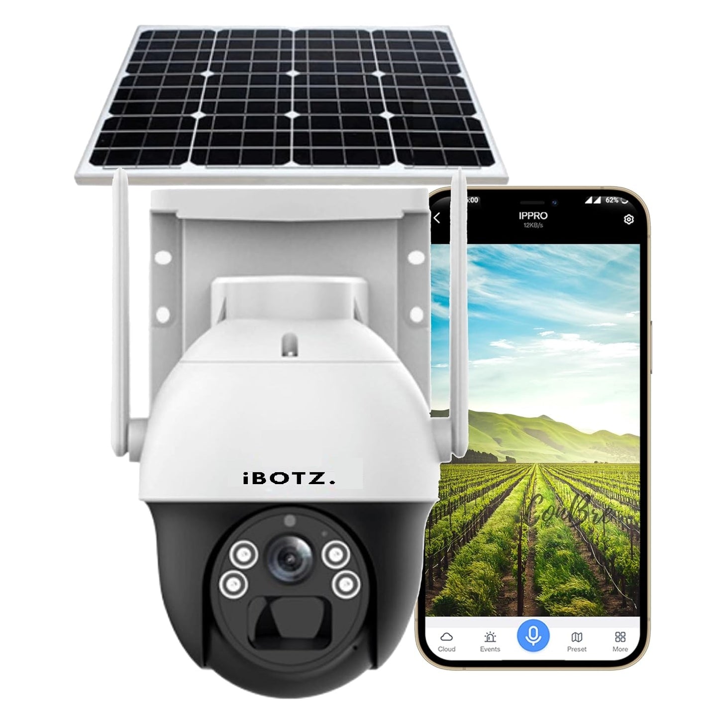Ibotz Stellar Solar 4G SIM 4Mp Pan & Tilt Zoom CCTV Camera, Outdoor Camera, Weatherproof, 2 Way Talk, Motion Detect, Supports SD Card Up to 256 GB, Colored Night Vision, Alexa & Ok Google