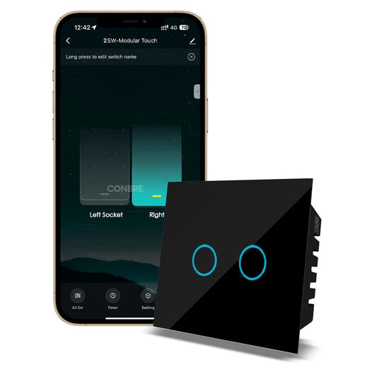 iBotz SW2 Wi-Fi Smart Modular 2 Gang Touch Switch for Home automation | Suitable for upto 1.5 ton AC, gyser & 16A switch socket etc | Compatible with Alexa, google Assistance & Siri