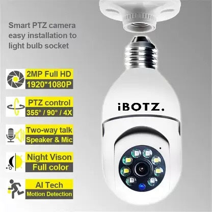 Ibotz Wi-Fi CCTV Camera 1080p Wireless PTZ Bulb Shape Indoor 360° Smart Home Security Camera. (Light Bulb Camera) (GK)