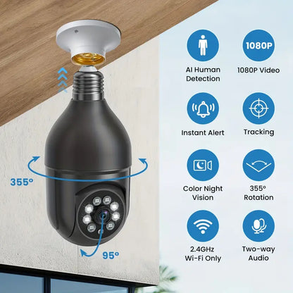 Ibotz Wi-Fi CCTV Camera 1080p Wireless PTZ Bulb Shape Indoor 360° Smart Home Security Camera. ( Light Bulb Camera)