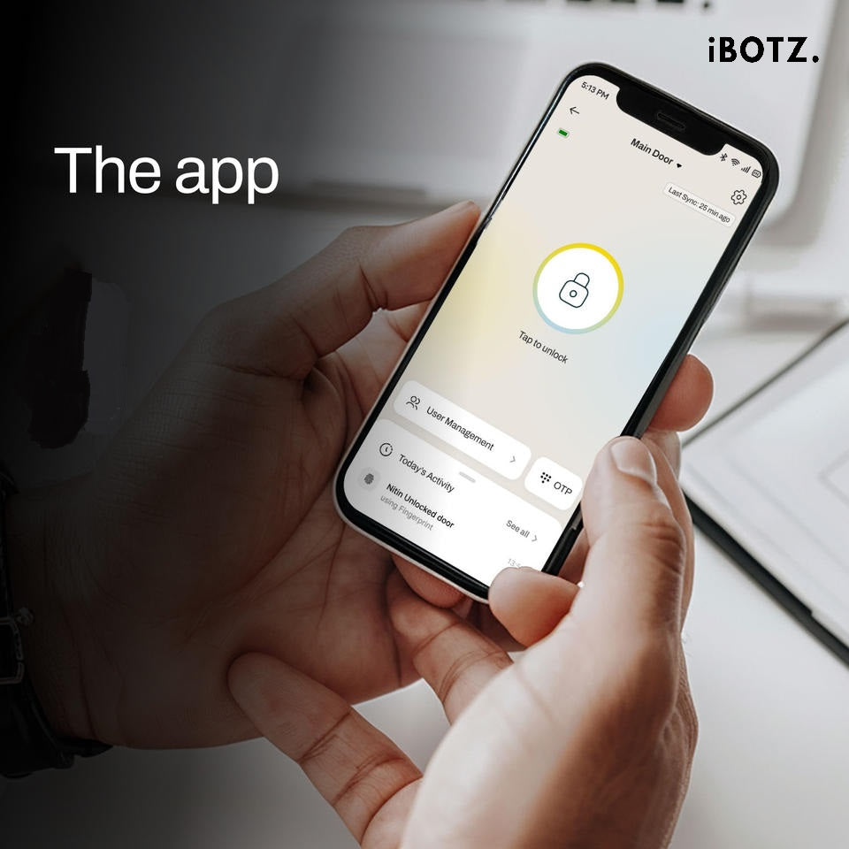 Ibotz SL101 Smart Door Lock | 6 Ways Unlocking | Fingerprint | PIN | Remote OTP | NFC Card | Mobile App | Key | 2 Stainless Steel Bolt | 2 Year Warranty