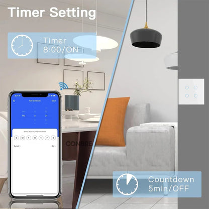 iBotz SW4 Wi-Fi Smart Modular 4 Gang Touch Switch for Home automation, Energy Monitoring, Remote Control | Suitable for fans, lights & 10A socket | Works with Alexa, Google Assistance & Siri (White)