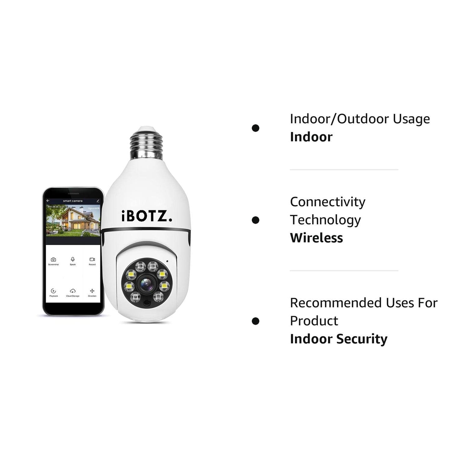 Ibotz Wi-Fi CCTV Camera 1080p Wireless PTZ Bulb Shape Indoor 360° Smart Home Security Camera. (Light Bulb Camera) (GK)