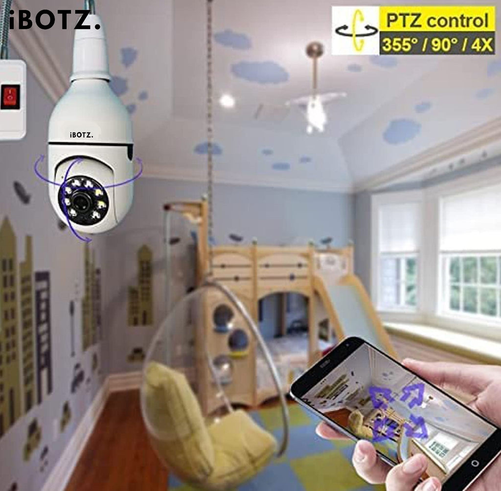 Ibotz Wi-Fi CCTV Camera 1080p Wireless PTZ Bulb Shape Indoor 360° Smart Home Security Camera. (Light Bulb Camera) (GK)