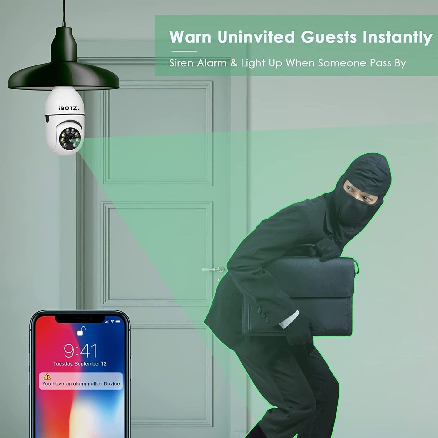 Ibotz Wi-Fi CCTV Camera 1080p Wireless PTZ Bulb Shape Indoor 360° Smart Home Security Camera. (Light Bulb Camera) (GK)