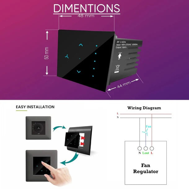 iBotz SF1 Wi-Fi based Smart Fan Touch Switch for home and office automation, remote access and 5 speed control | Supports Amazon Alexa & Siri