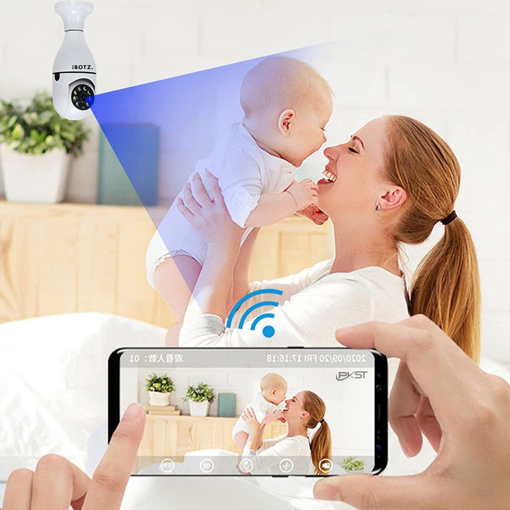 IBOTZ 360 Light Bulb Wireless IP WiFi Camera, Bulb Camera, 1080p WiFi Auto Rotation Fish Eye 360 Degree Panoramic Mini Lamp IR CCTV 1440p Wireless Camera (BC-M102)