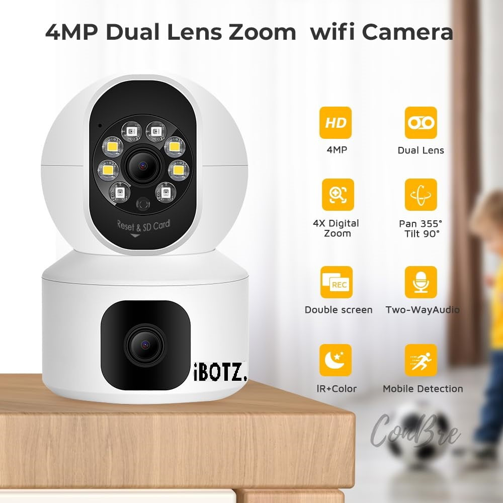Ibotz DuoXR 3MP Dual Lens Wireless WiFi Smart CCTV Camera | Ultra HD View | Double Side View | Two Way Talk | Motion Detection | Night Vision |Support Upto 128gb sd Card