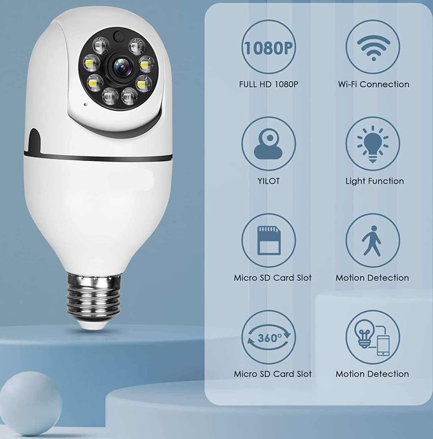 IBOTZ 360 Light Bulb Wireless IP WiFi Camera, Bulb Camera, 1080p WiFi Auto Rotation Fish Eye 360 Degree Panoramic Mini Lamp IR CCTV 1440p Wireless Camera (BC-M102)