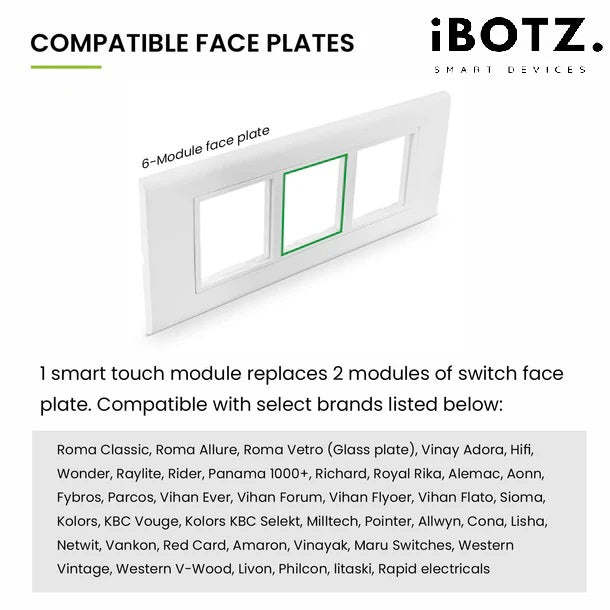 iBotz SW4 Wi-Fi Smart Modular 4 Gang Touch Switch for Home automation, Energy Monitoring, Remote Control | Suitable for fans, lights & 10A socket | Works with Alexa, Google Assistance & Siri (White)