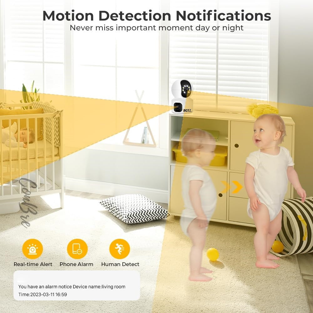 Ibotz DuoXR 3MP Dual Lens Wireless WiFi Smart CCTV Camera | Ultra HD View | Double Side View | Two Way Talk | Motion Detection | Night Vision |Support Upto 128gb sd Card