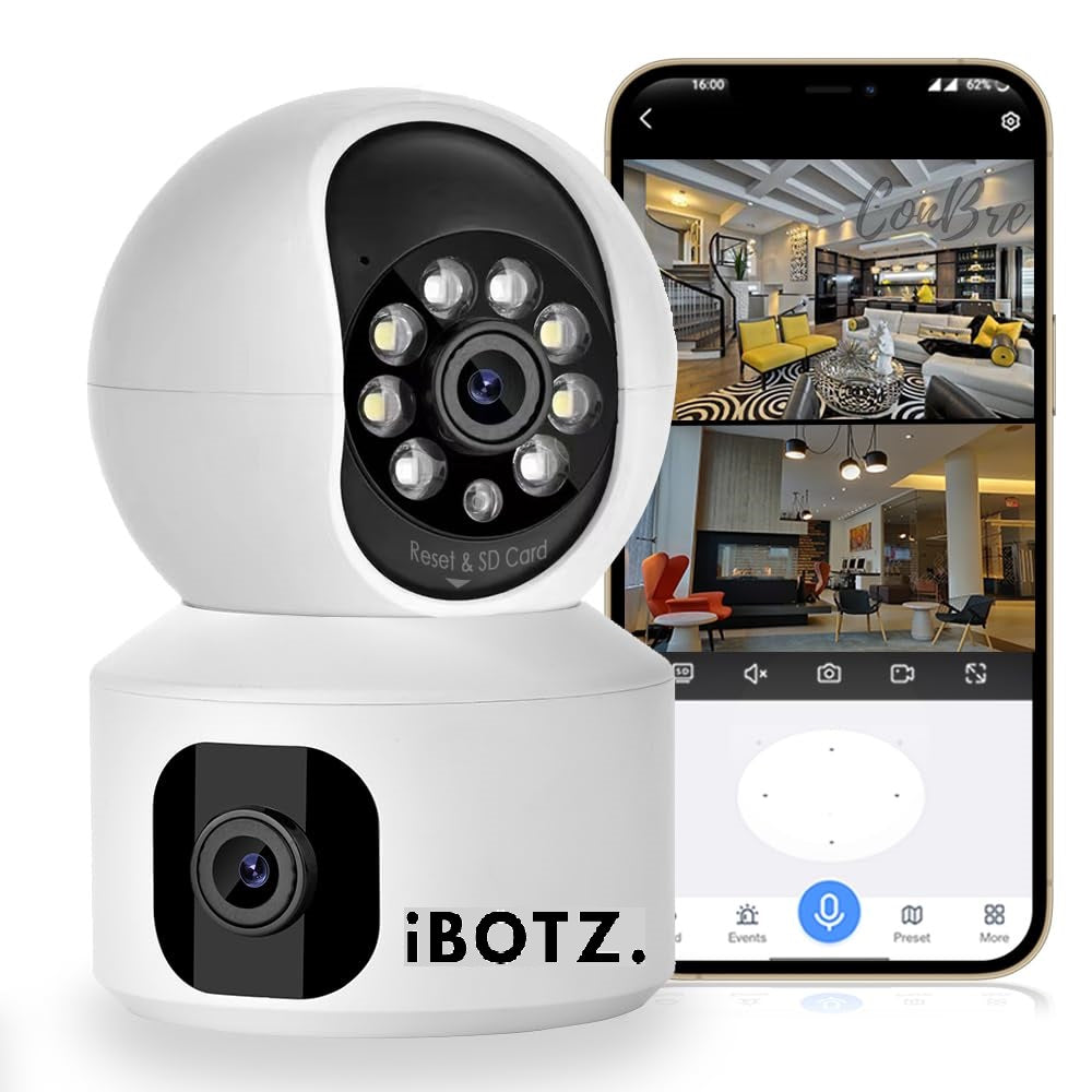 Ibotz DuoXR 3MP Dual Lens Wireless WiFi Smart CCTV Camera | Ultra HD View | Double Side View | Two Way Talk | Motion Detection | Night Vision |Support Upto 128gb sd Card