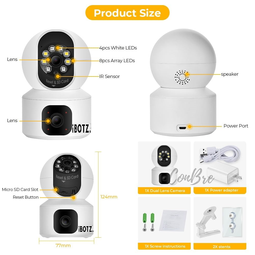 Ibotz DuoXR 3MP Dual Lens Wireless WiFi Smart CCTV Camera | Ultra HD View | Double Side View | Two Way Talk | Motion Detection | Night Vision |Support Upto 128gb sd Card