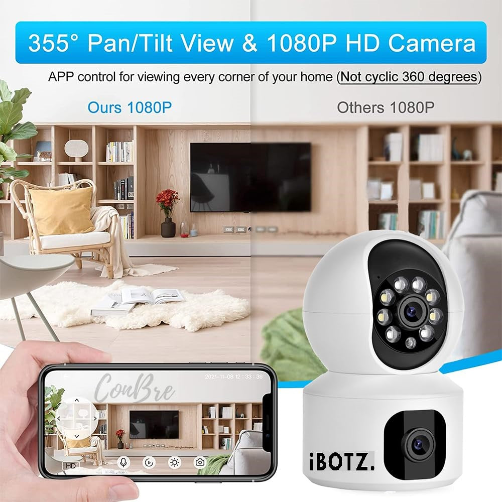 Ibotz DuoXR 3MP Dual Lens Wireless WiFi Smart CCTV Camera | Ultra HD View | Double Side View | Two Way Talk | Motion Detection | Night Vision |Support Upto 128gb sd Card
