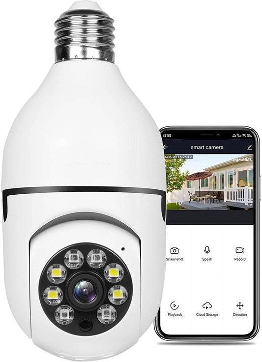 IBOTZ 360 Light Bulb Wireless IP WiFi Camera, Bulb Camera, 1080p WiFi Auto Rotation Fish Eye 360 Degree Panoramic Mini Lamp IR CCTV 1440p Wireless Camera (BC-M102)