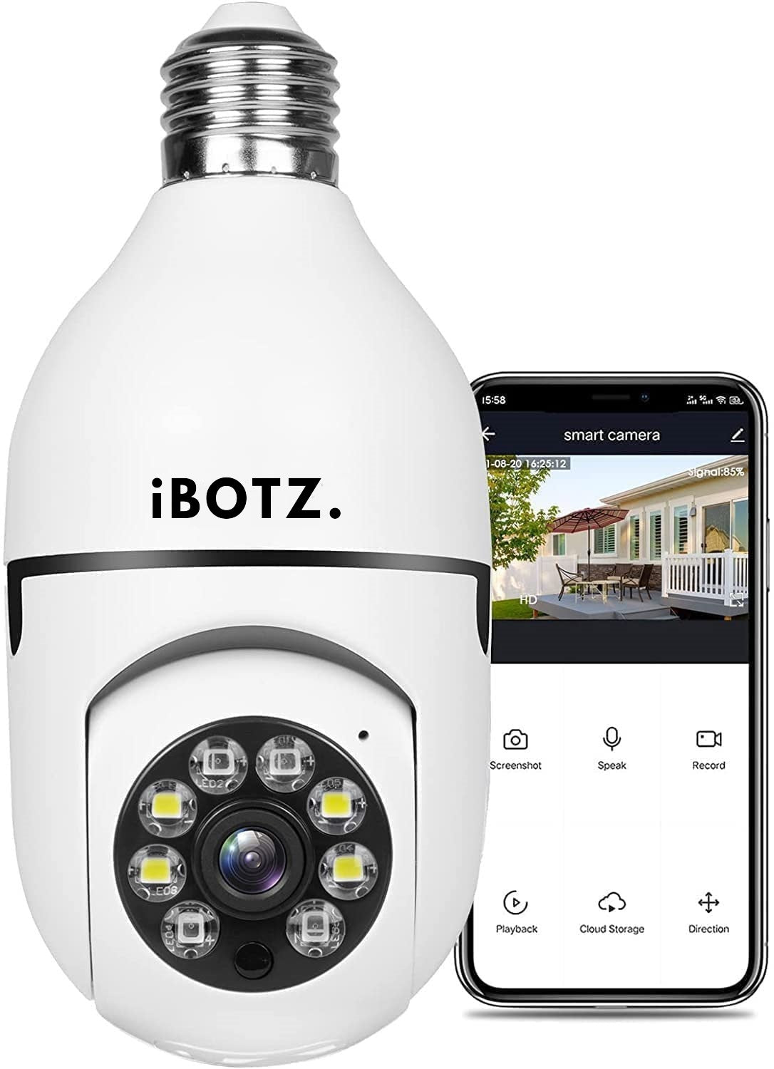IBOTZ 360 Light Bulb Wireless IP WiFi Camera, Bulb Camera, 1080p WiFi Auto Rotation Fish Eye 360 Degree Panoramic Mini Lamp IR CCTV 1440p Wireless Camera (2-Pack)