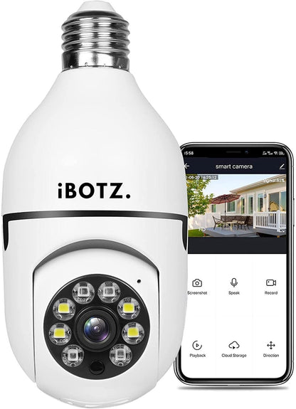 IBOTZ 360 Light Bulb Wireless IP WiFi Camera, Bulb Camera, 1080p WiFi Auto Rotation Fish Eye 360 Degree Panoramic Mini Lamp IR CCTV 1440p Wireless Camera (2-Pack)