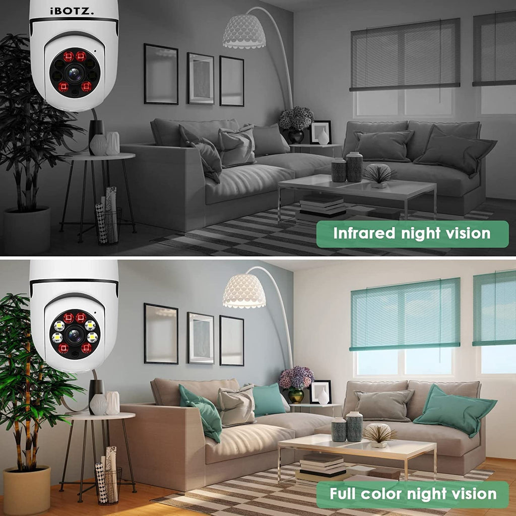 IBOTZ 360 Light Bulb Wireless IP WiFi Camera, Bulb Camera, 1080p WiFi Auto Rotation Fish Eye 360 Degree Panoramic Mini Lamp IR CCTV 1440p Wireless Camera (BC-M102)