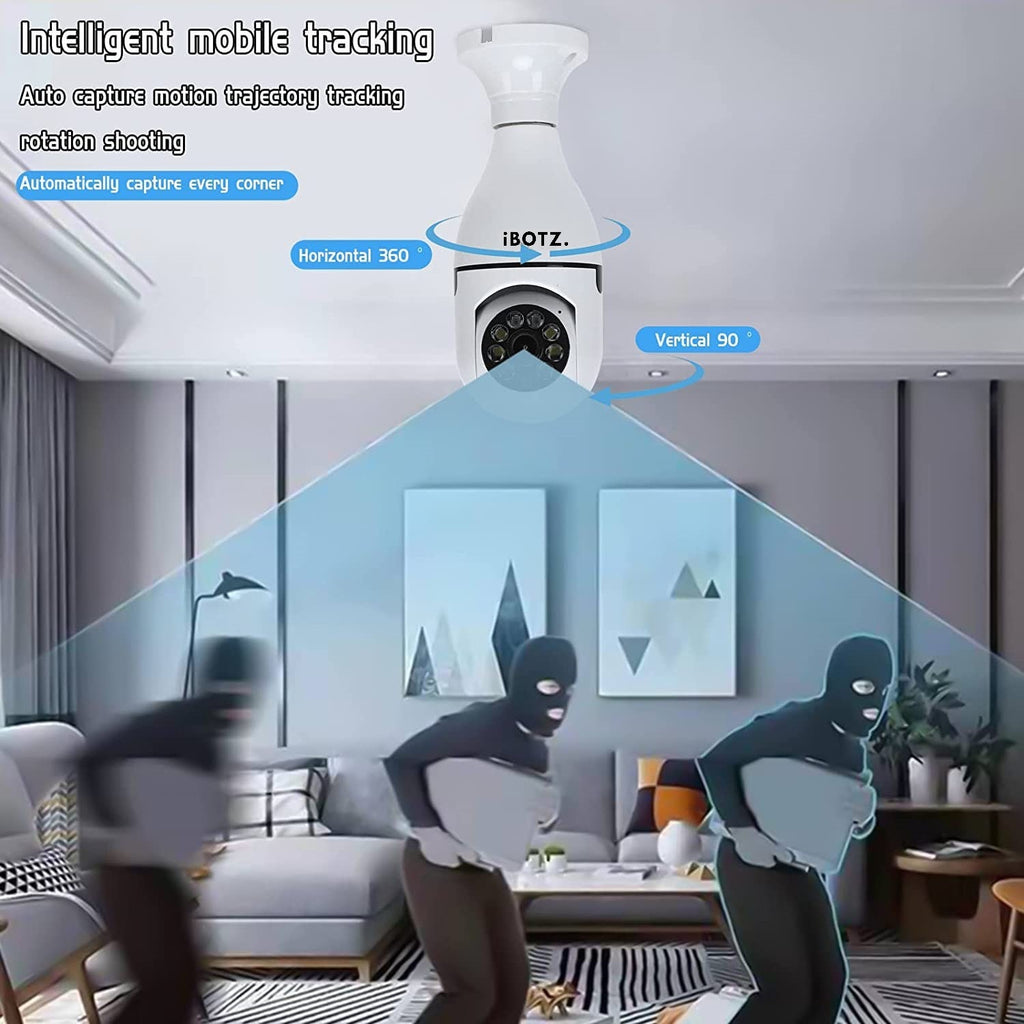 Ibotz Wi-Fi CCTV Camera 1080p Wireless PTZ Bulb Shape Indoor 360° Smart Home Security Camera. (Light Bulb Camera) (GK)