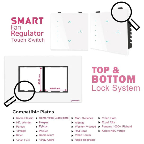 iBotz SF1 Wi-Fi based Smart Fan Touch Switch for home and office automation, remote access and 5 speed control | Supports Amazon Alexa & Siri