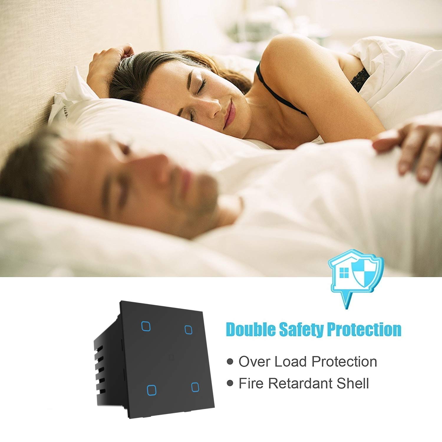 iBotz SW4 Wi-Fi Smart Modular 4 Gang Touch Switch for Home automation, Energy Monitoring, Remote Control | Suitable for fans, lights & 10A socket | Works with Alexa, Google Assistance & Siri (White)