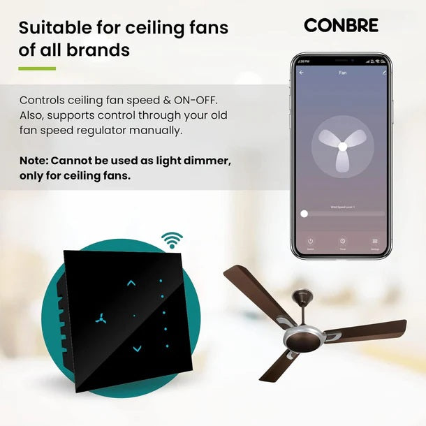 iBotz SF1 Wi-Fi based Smart Fan Touch Switch for home and office automation, remote access and 5 speed control | Supports Amazon Alexa & Siri