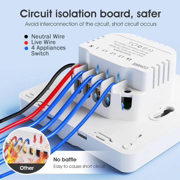 iBotz SW4 Wi-Fi Smart Modular 4 Gang Touch Switch for Home automation, Energy Monitoring, Remote Control | Suitable for fans, lights & 10A socket | Works with Alexa, Google Assistance & Siri (White)