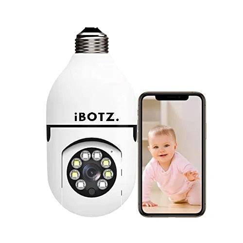 IBOTZ 360 Light Bulb Wireless IP WiFi Camera, Bulb Camera, 1080p WiFi Auto Rotation Fish Eye 360 Degree Panoramic Mini Lamp IR CCTV 1440p Wireless Camera (2-Pack)