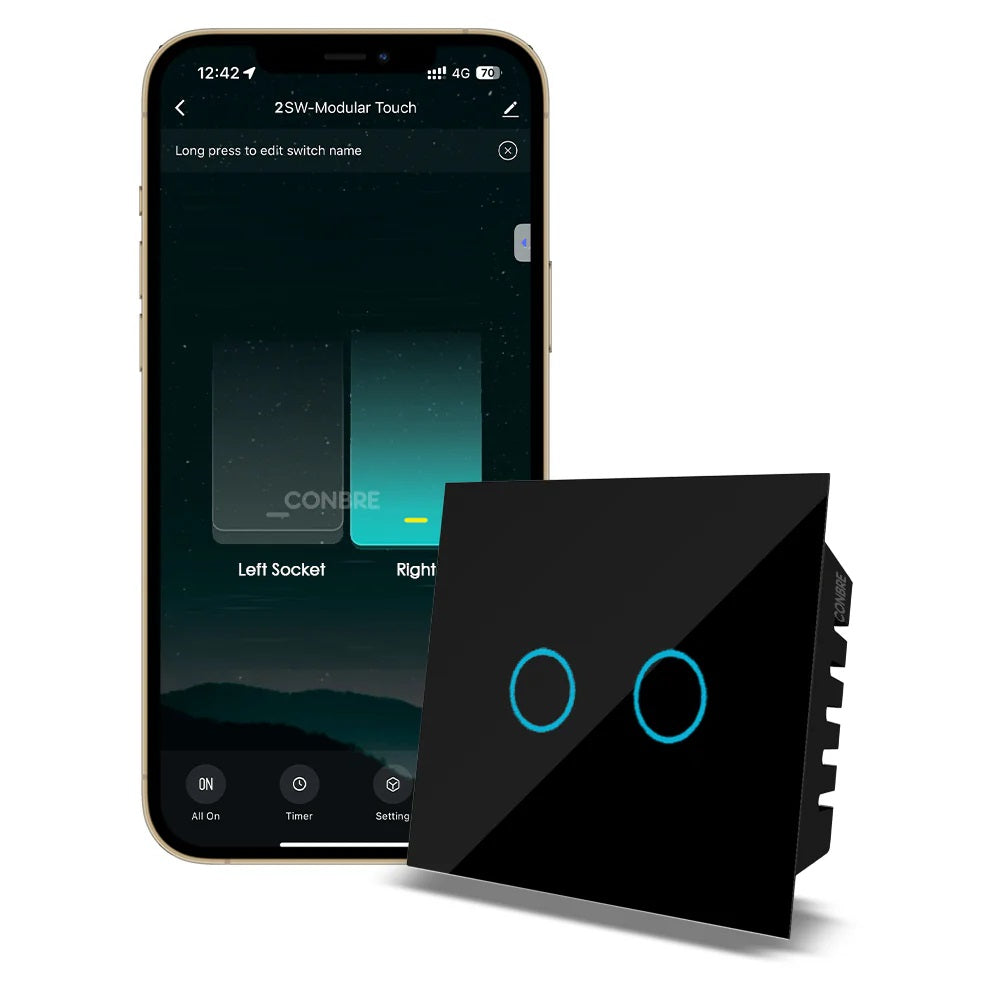 iBotz SW2 Wi-Fi Smart Modular 2 Gang Touch Switch for Home automation | Suitable for upto 1.5 ton AC, gyser & 16A switch socket etc | Compatible with Alexa, google Assistance & Siri