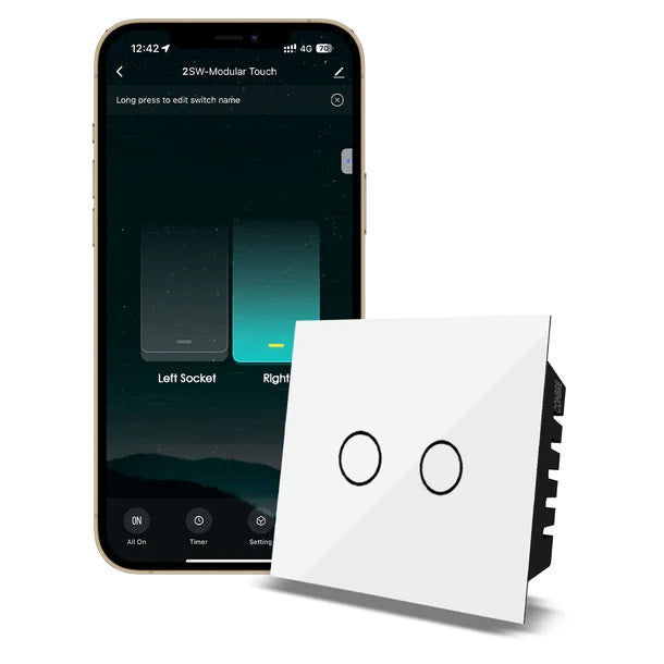 iBotz SW2 Wi-Fi Smart Modular 2 Gang Touch Switch for Home automation | Suitable for upto 1.5 ton AC, gyser & 16A switch socket etc | Compatible with Alexa, google Assistance & Siri