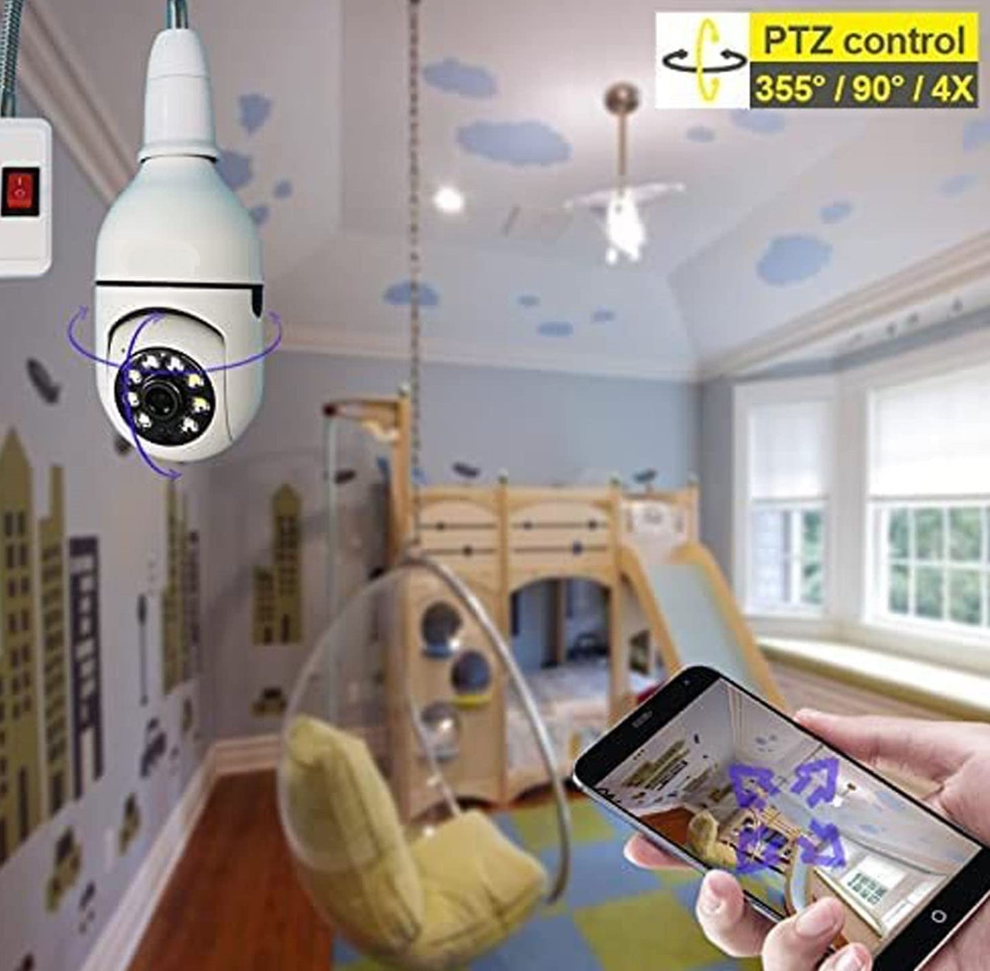 Ibotz Wi-Fi CCTV Camera 1080p Wireless PTZ Bulb Shape Indoor 360° Smart Home Security Camera. ( Light Bulb Camera)
