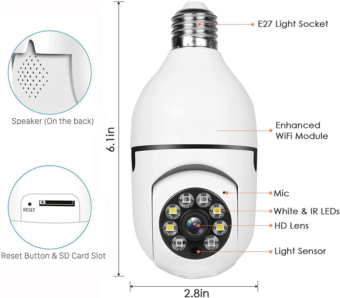 Ibotz Wi-Fi CCTV Camera 1080p Wireless PTZ Bulb Shape Indoor 360° Smart Home Security Camera. ( Light Bulb Camera)