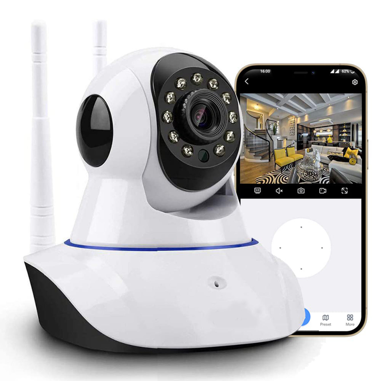 Ibotz {Upgraded} Double Antenna l HD Smart WiFi Wireless IP CCTV Security Camera | Night Vision | 2-Way Audio | Support 64 GB Micro SD Card Slot(DA-Camera)